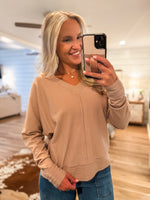 Load image into Gallery viewer, Back To Us Taupe Knit L/S Blouse
