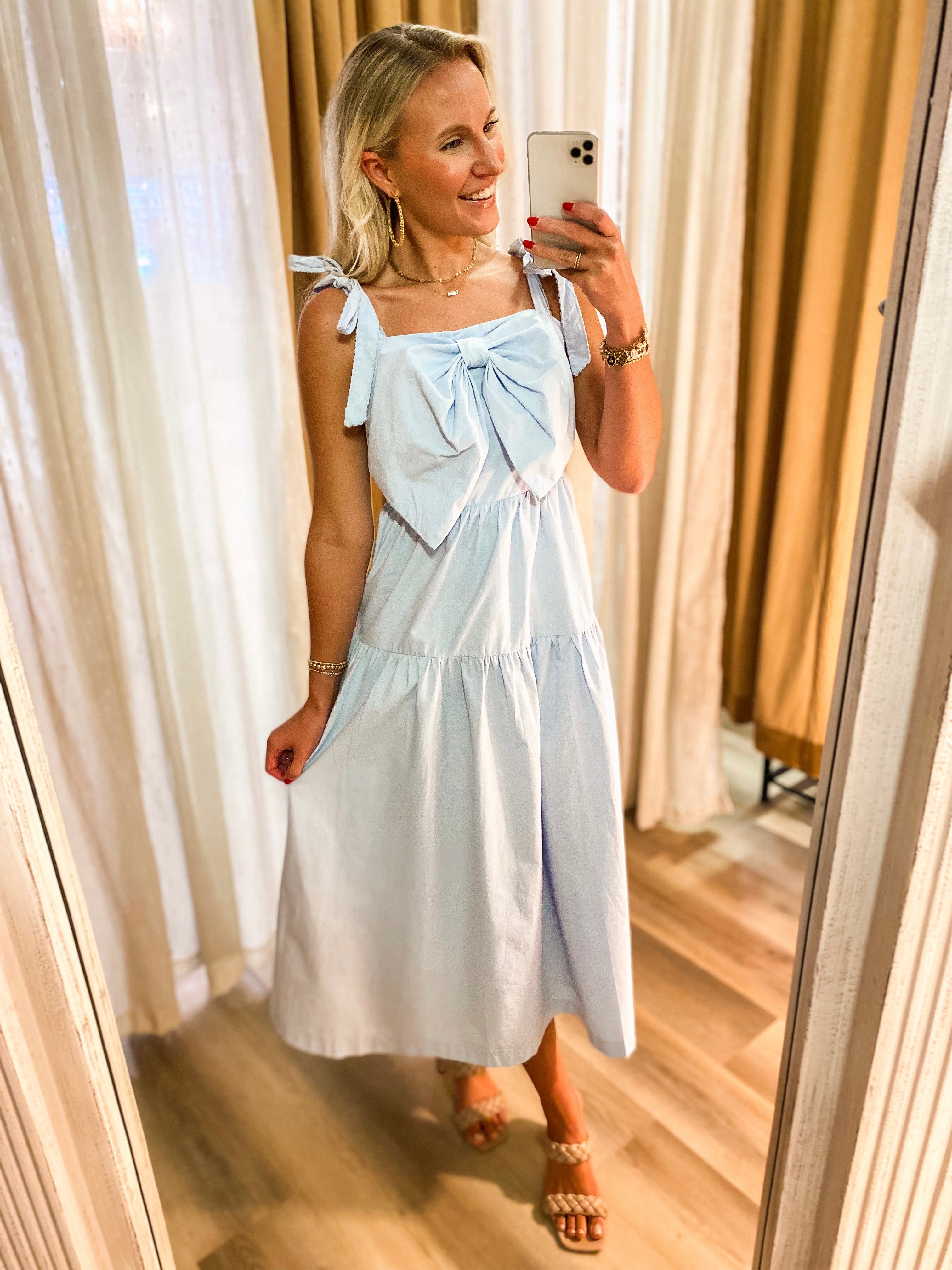 At An Event Baby Blue Bow Midi Dress