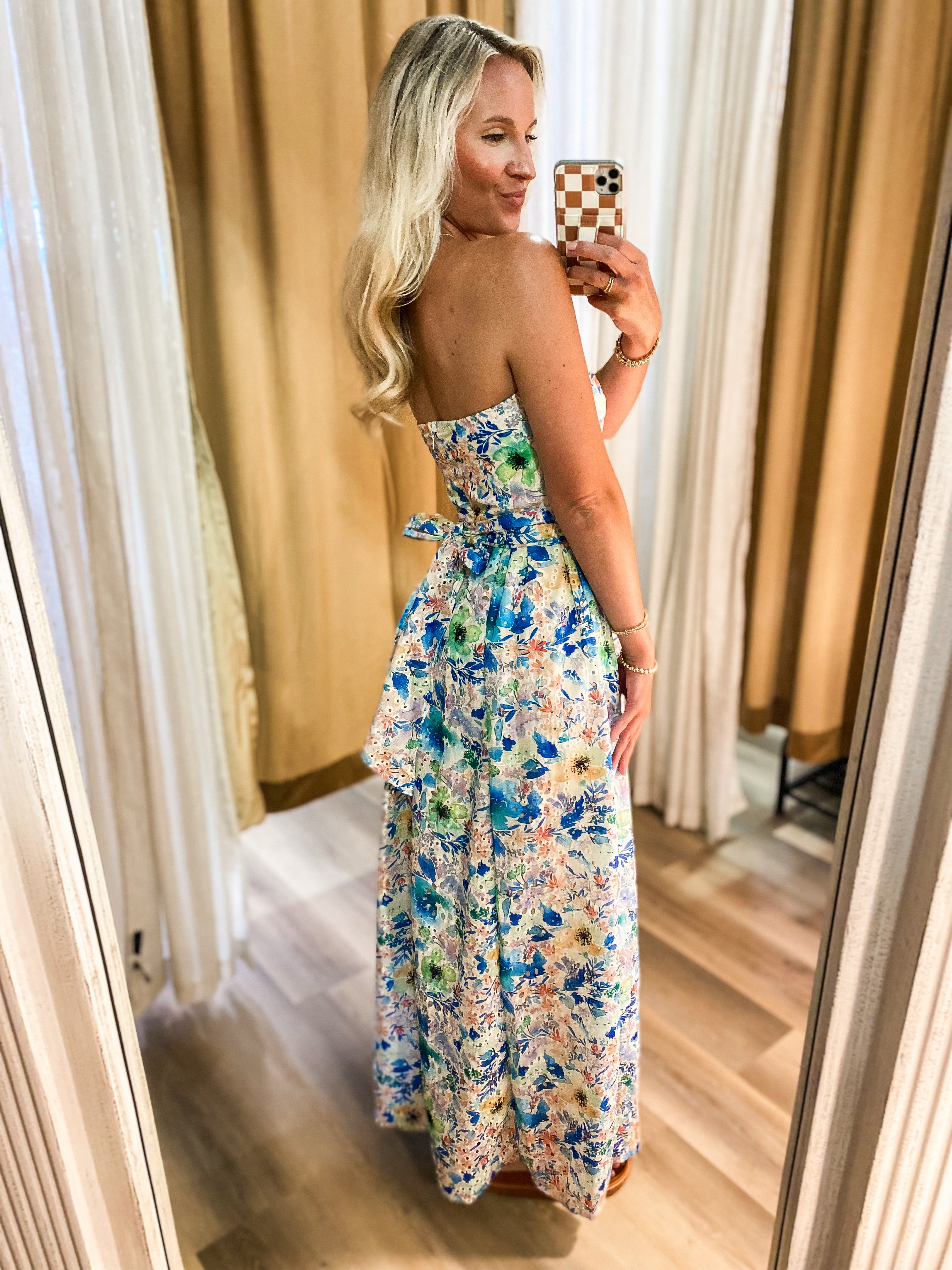 Dance With You Floral Eyelet Strapless Maxi Dress