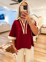 Load image into Gallery viewer, On A Break Maroon Contrast S/S Blouse
