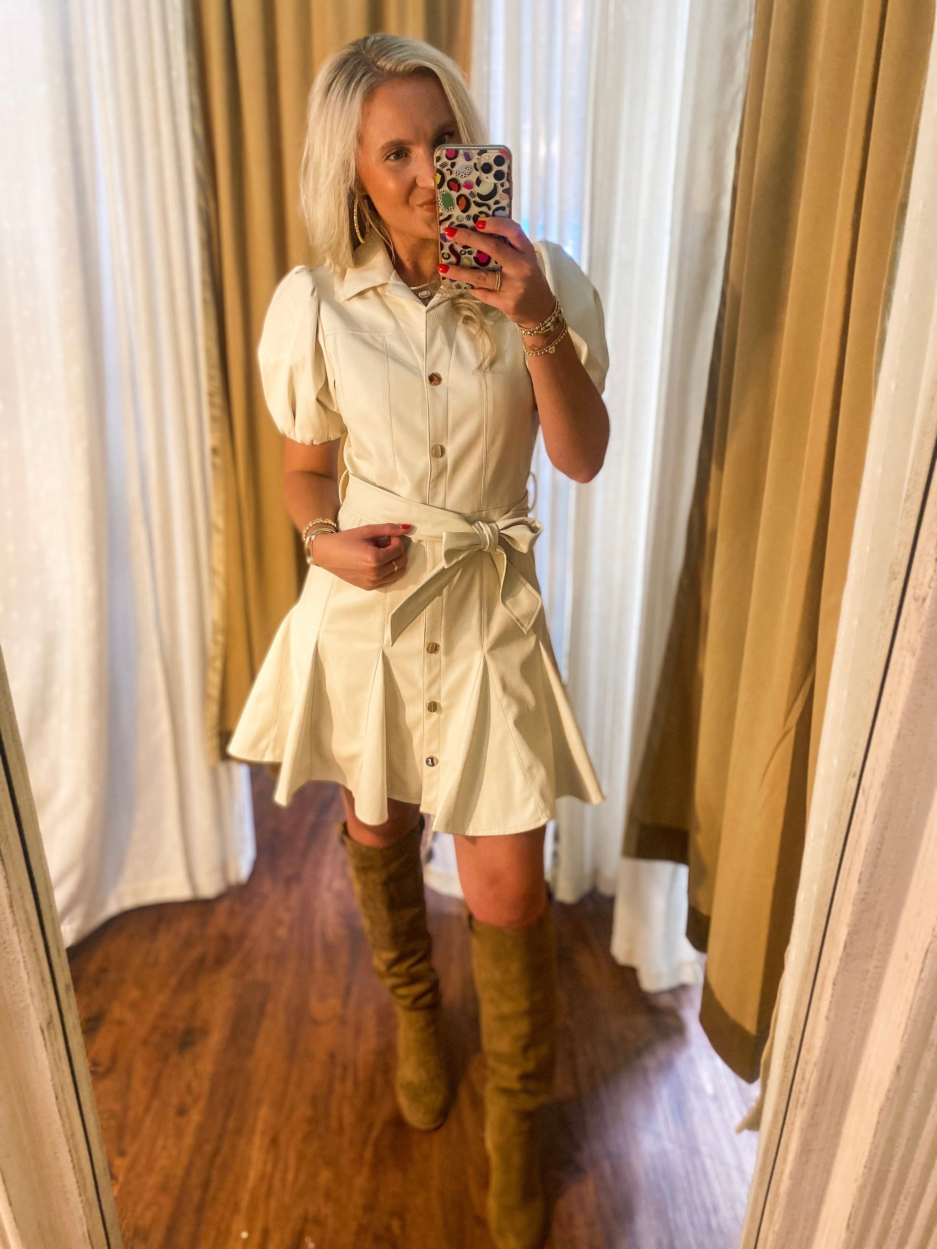 Showing Off Ivory Faux Leather Mini Dress