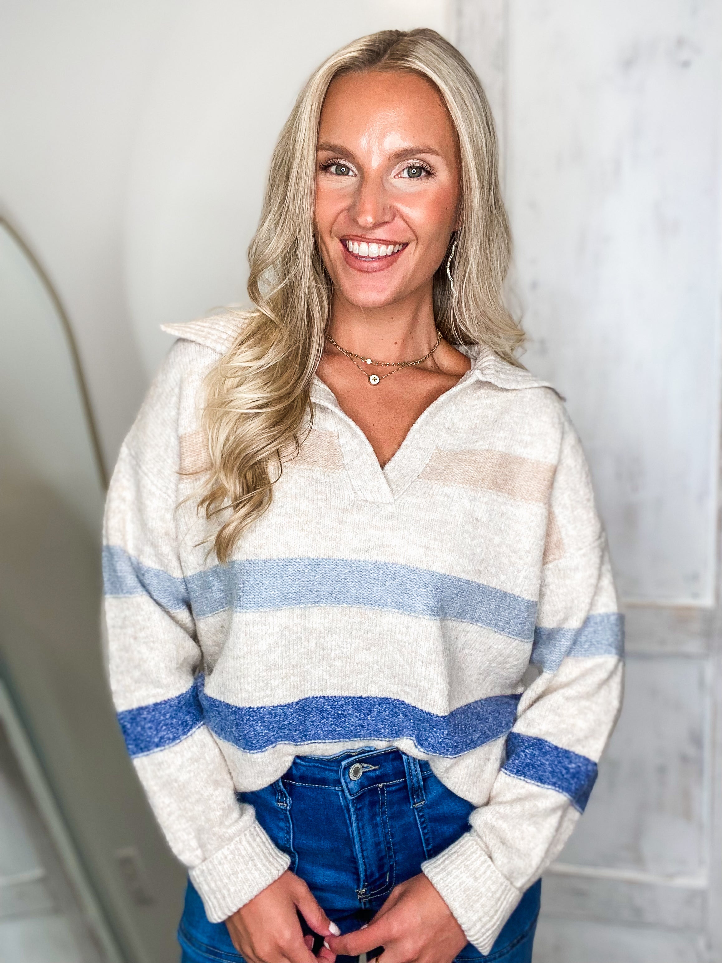 Reason Being Oatmeal Multi Stripe Sweater