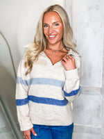 Load image into Gallery viewer, Reason Being Oatmeal Multi Stripe Sweater
