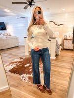 Load image into Gallery viewer, Ecru Ruched L/S Basic Top
