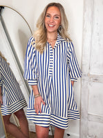 Load image into Gallery viewer, Choosing Myself Blue &amp; Taupe Stripe Mini Dress
