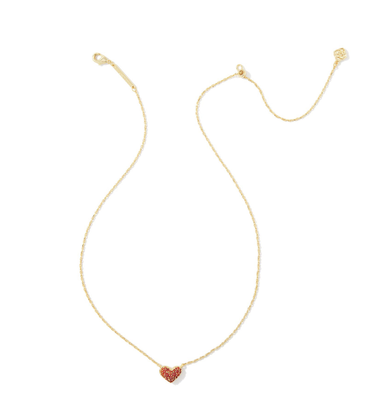Ari Pave Red Crystal Heart Pendant Gold Necklace