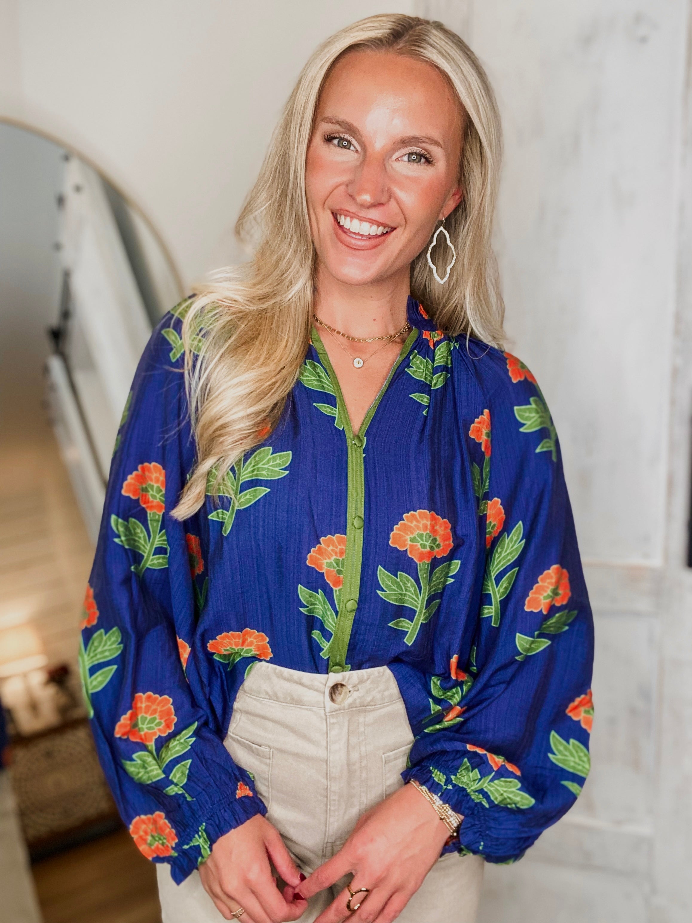 My Type Navy Floral Contrast Blouse