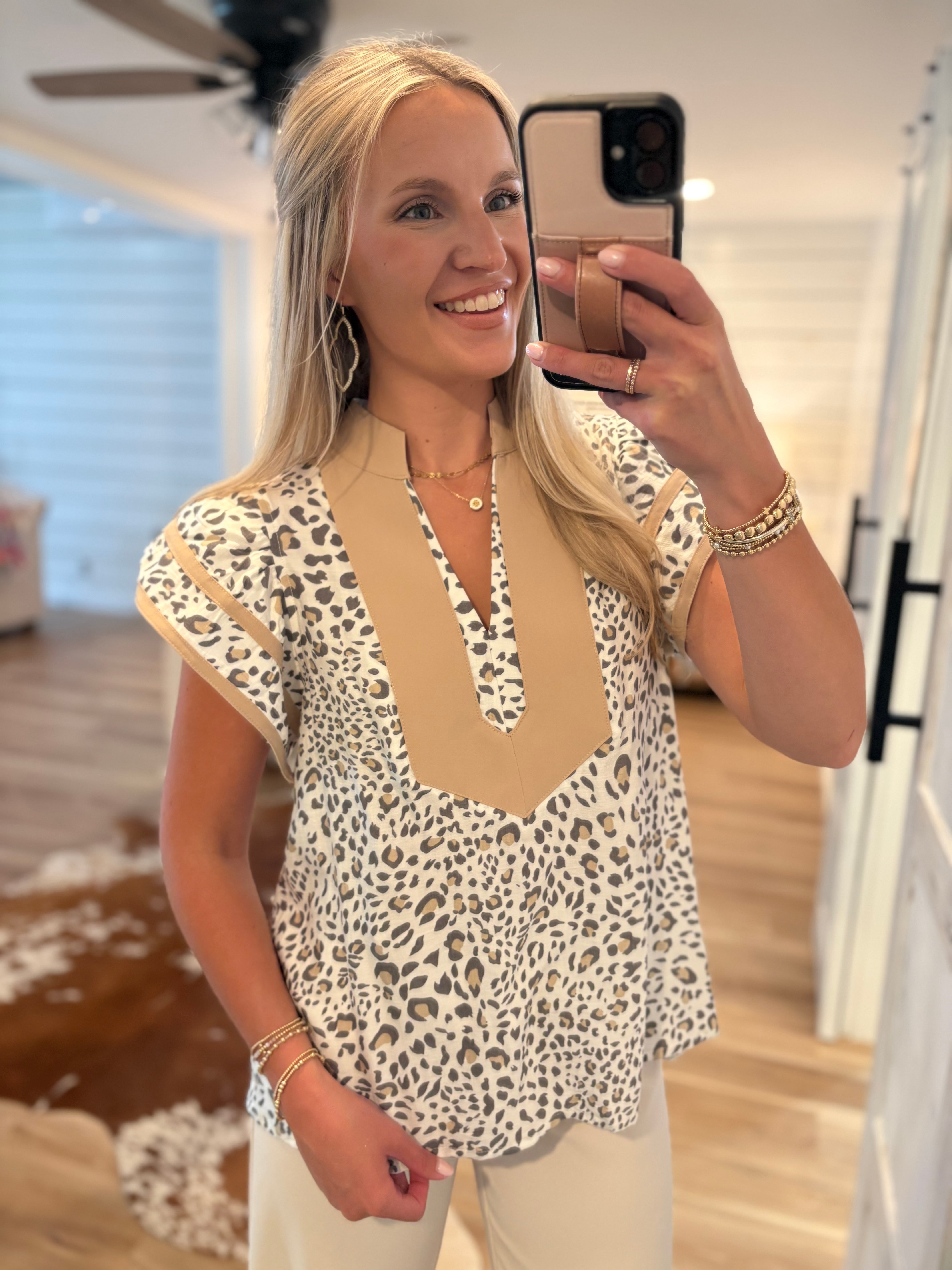 Here & Now Ruffle Leopard Blouse
