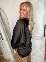 Load image into Gallery viewer, Black Half Button L/S Blouse
