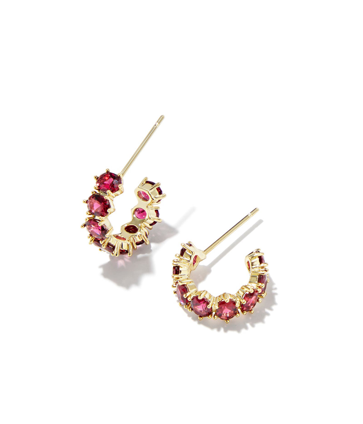 Cailin Burgundy Crystal Huggie Gold Earrings
