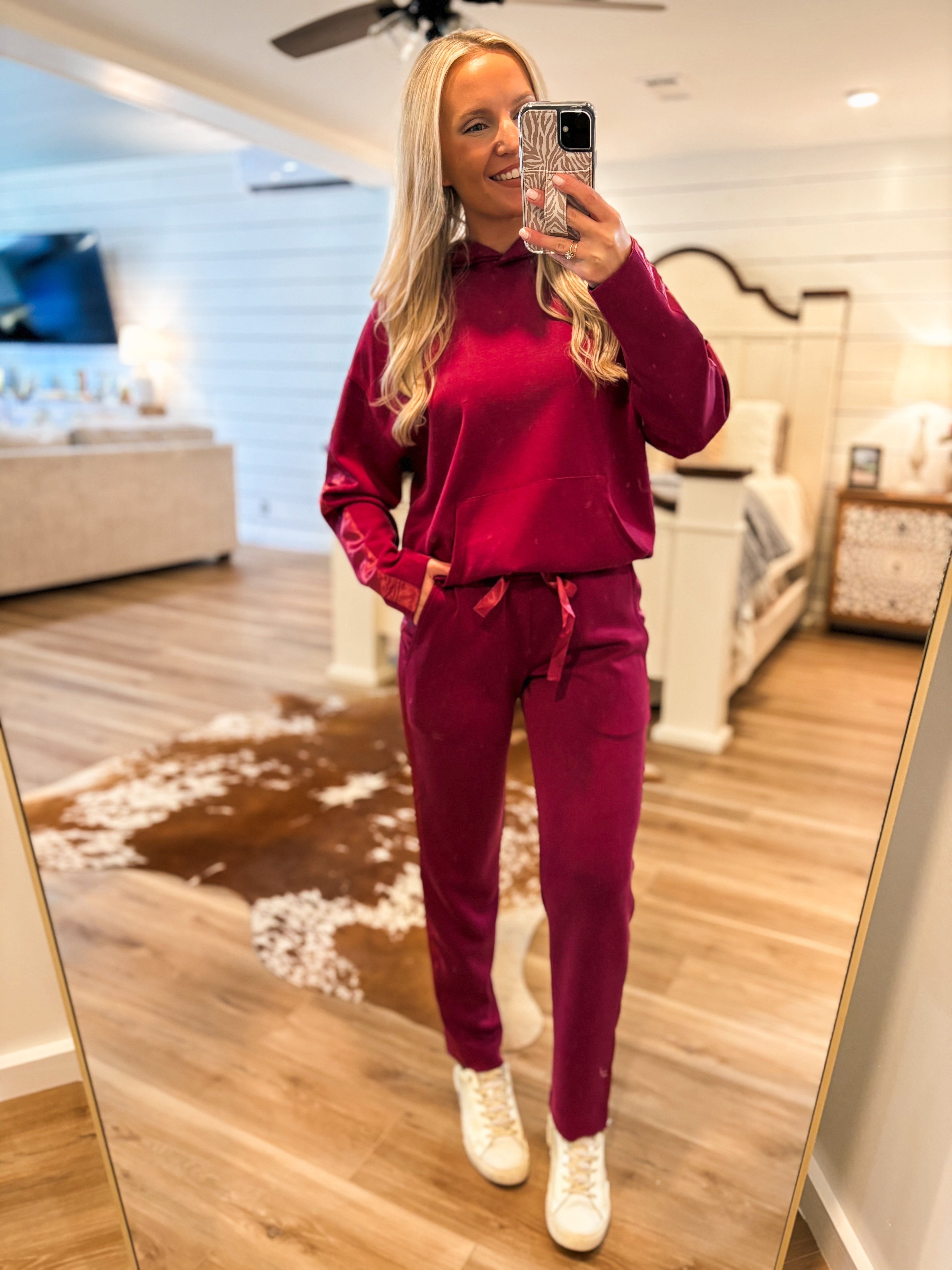 All Good Wine Satin Trim Hoodie & Lounge Pant Set