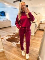 Load image into Gallery viewer, All Good Wine Satin Trim Hoodie &amp; Lounge Pant Set
