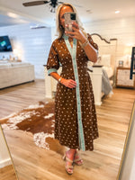 Load image into Gallery viewer, Promise Made Brown Polka Dot Midi Dress
