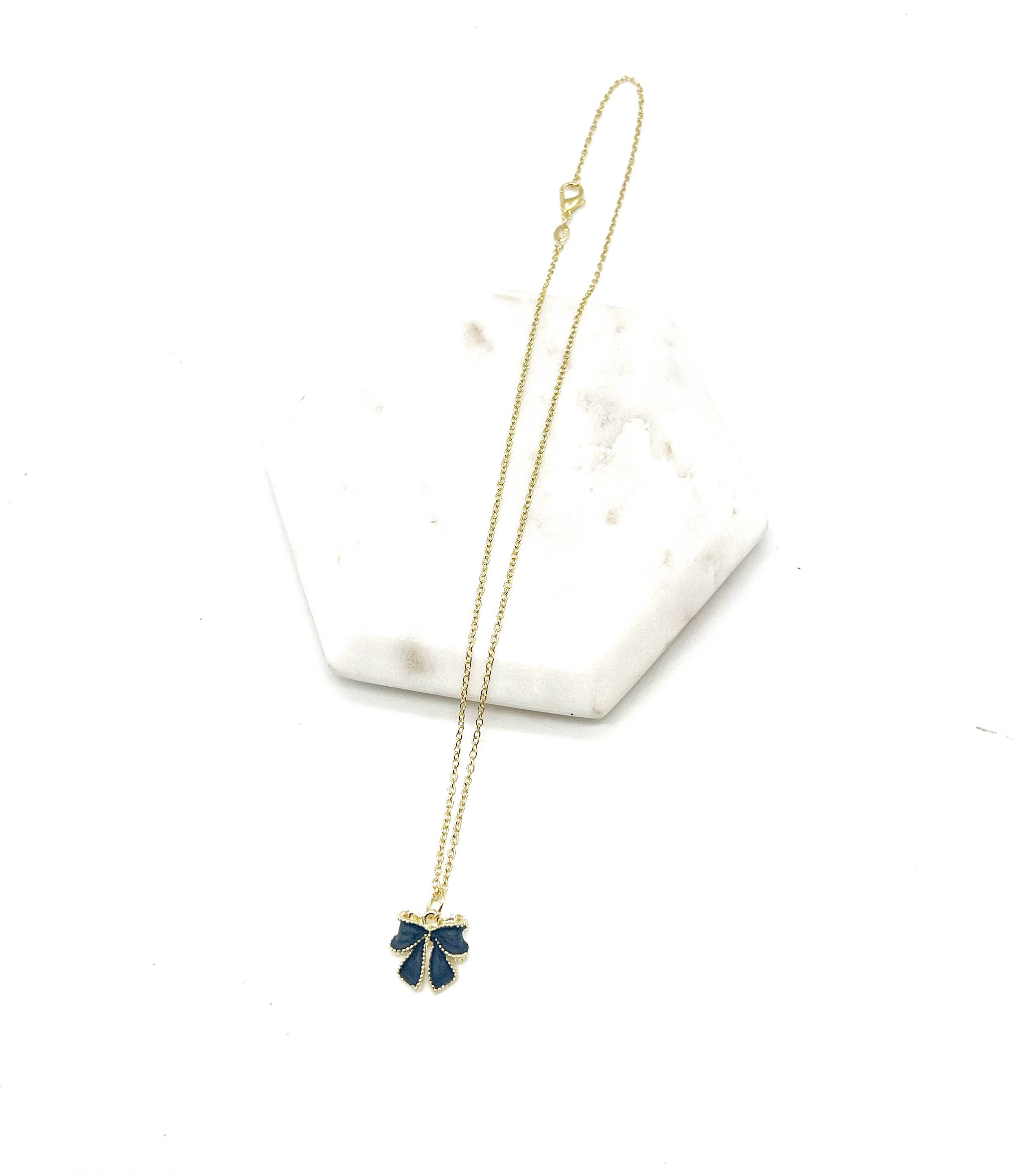Black Bow Charm Necklace Gold Coquette Demure