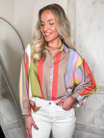 Load image into Gallery viewer, True Feelings Lime &amp; Mocha Striped L/S Blouse
