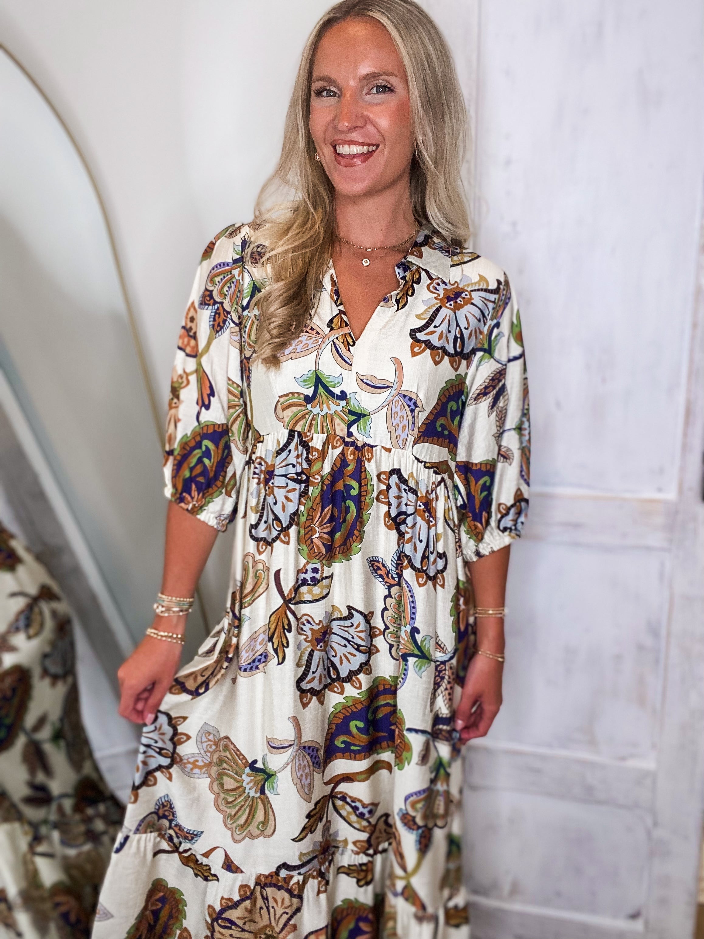 Here For It Navy Multi Paisley Midi Dress