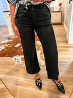 Load image into Gallery viewer, High Rise Super Soft Slim Wide Black Vervet Denim
