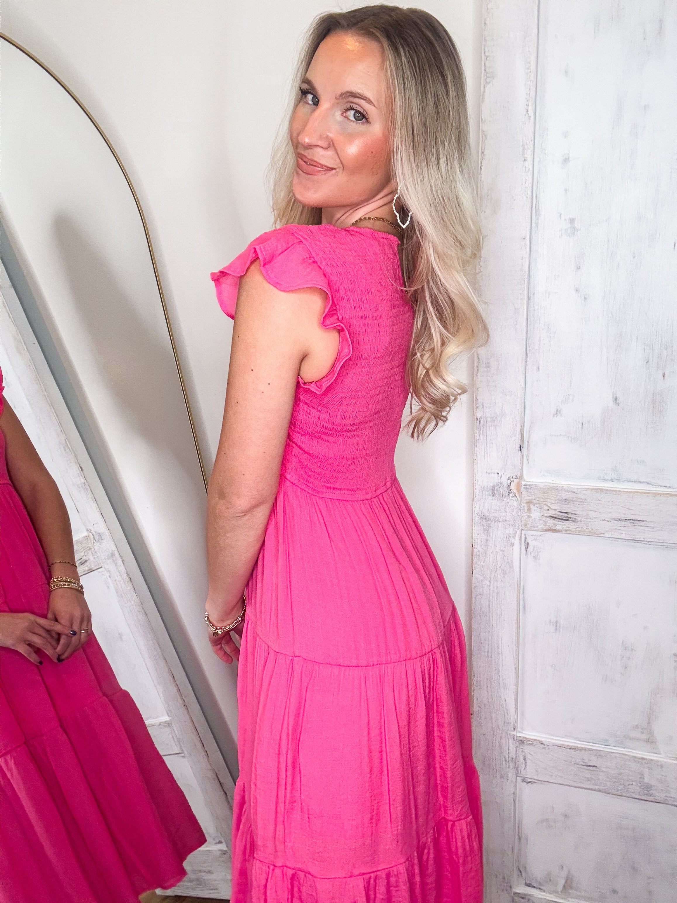 Passing Notes Fuchsia Midi Dress