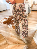 Load image into Gallery viewer, Brown Floral Wide Leg Denim Pant
