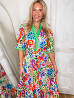Load image into Gallery viewer, My Own Way Green Multi Floral Midi Dress
