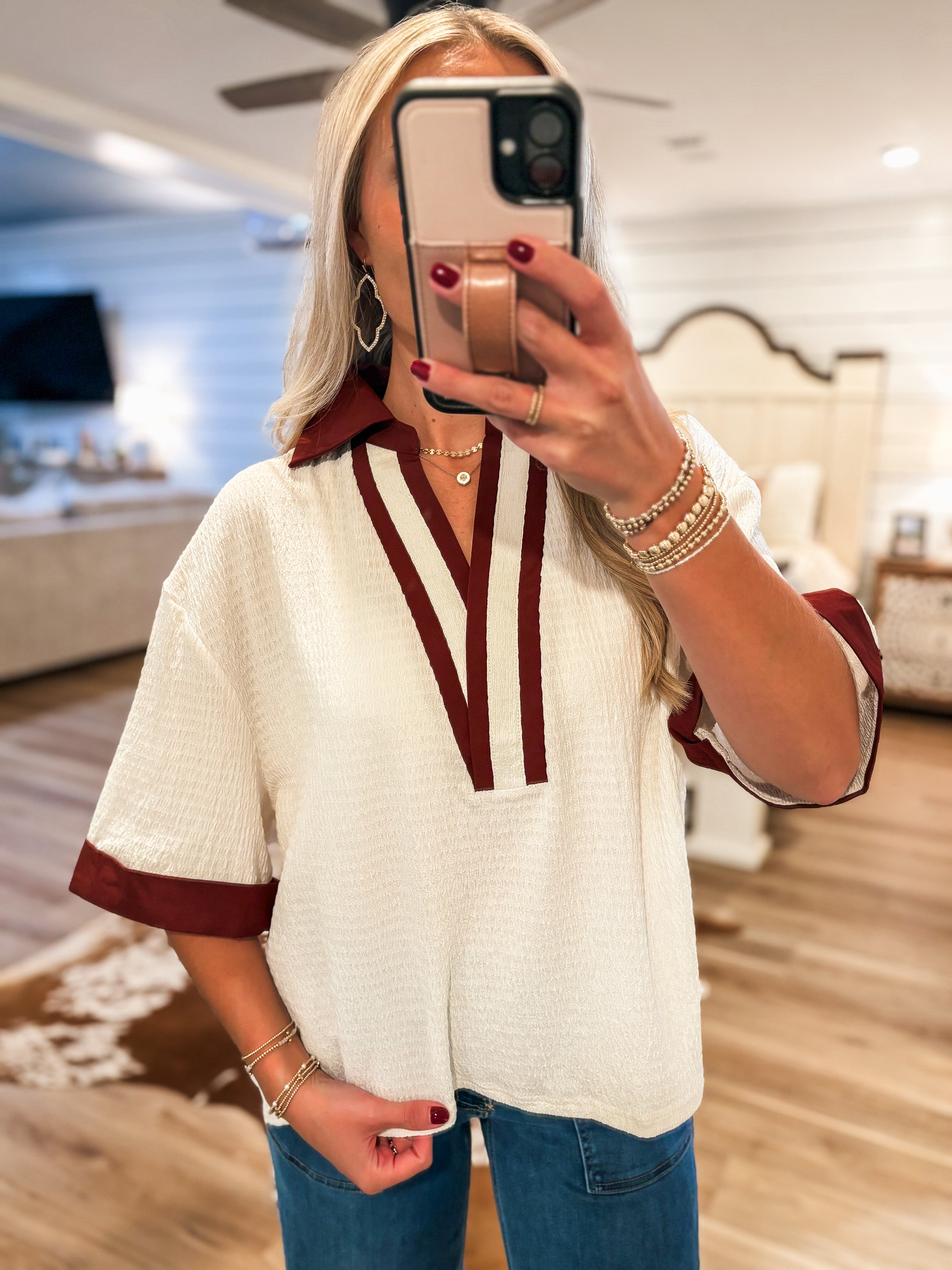 On A Break Cream Contrast S/S Blouse