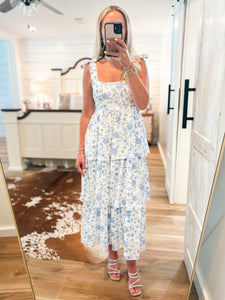 Back To You Blue Floral Midi Dress