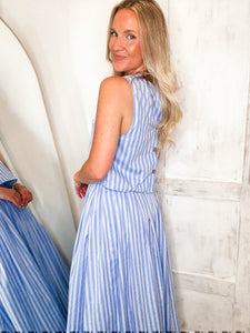 Best Is Coming Blue Striped Tank & Midi Skirt Set