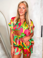 Load image into Gallery viewer, Tropical Punch Kelly Green Printed ADRIENNE Blouse &amp; Shorts Set

