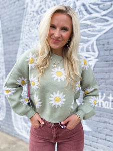 Daisy Simply Southern Cropped Green Sweater