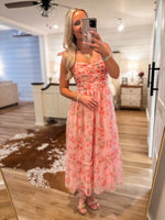 Load image into Gallery viewer, Get Going Pink Floral Organza Midi Dress
