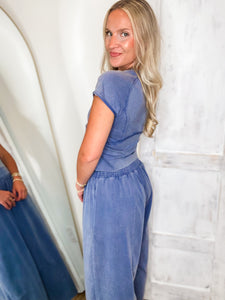 Laying Back Denim Blue Wash Wide Leg Pant