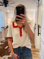 Load image into Gallery viewer, Sweet Remedy Ivory Contrast Knit Blouse

