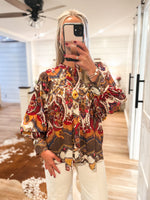 Load image into Gallery viewer, Kind Acts Brown Multi Printed Button Down Blouse

