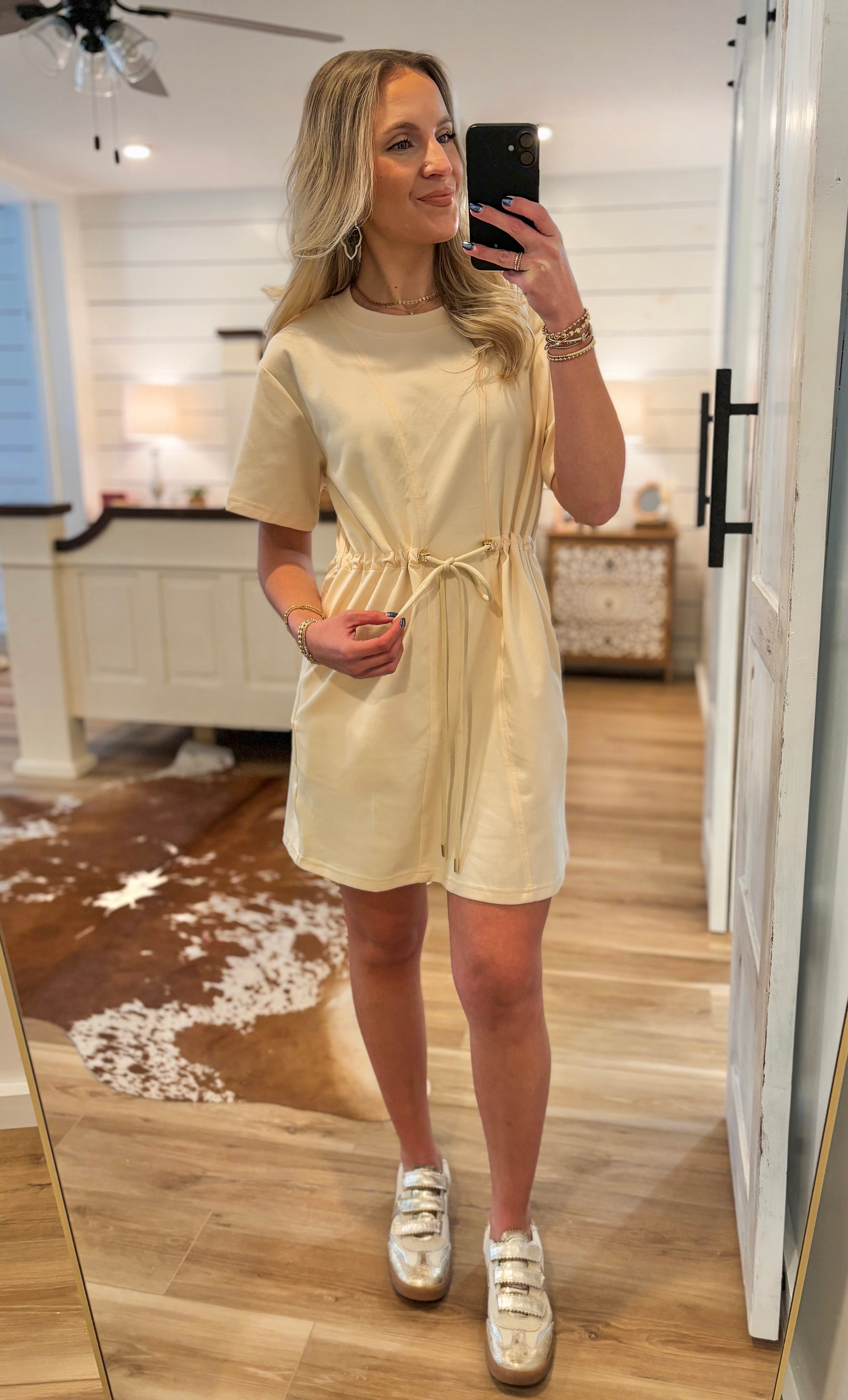 Checking Lists Ecru Tee Shirt Dress
