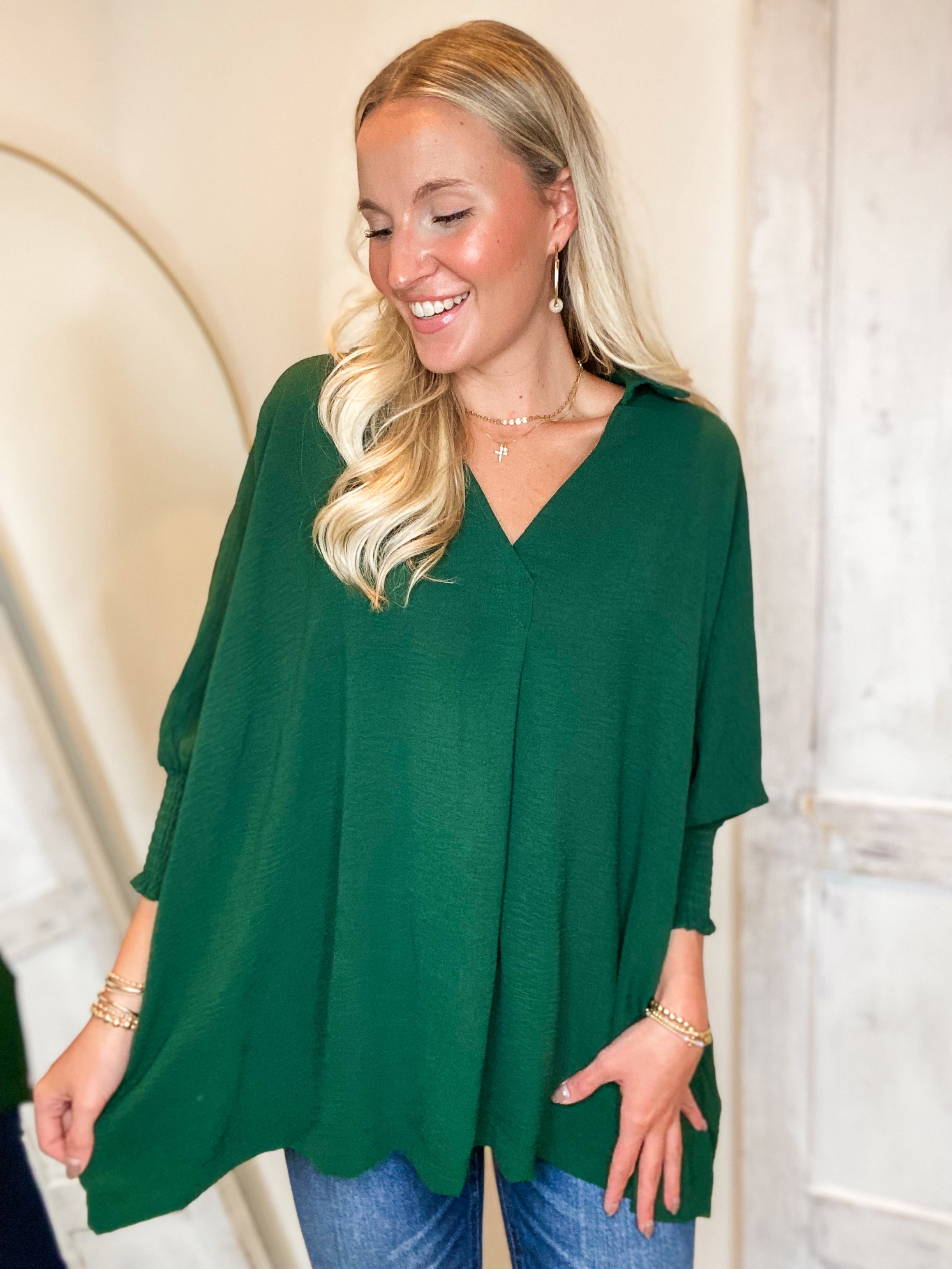 Change My Mind Forest Green Collared Blouse