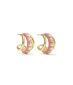 Load image into Gallery viewer, Jane Dark Pink Enamel Gold Huggie Earrings
