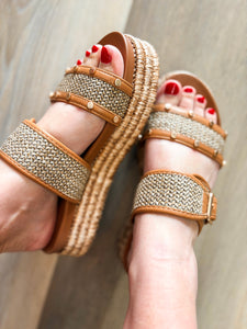 Walk Of Shame Tan Raffia Corkys Sandal