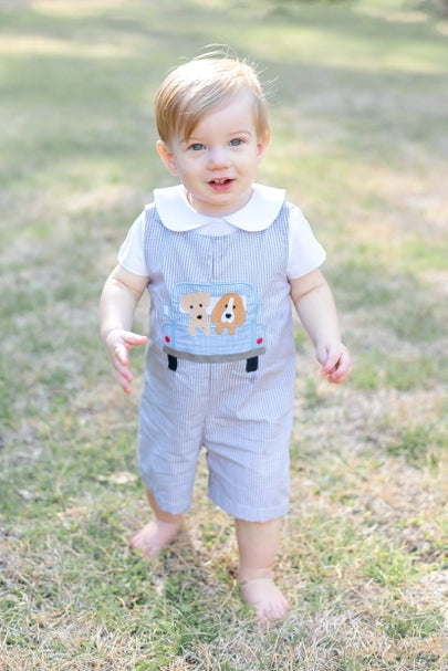 Lil Cactus Grey Gingham Puppies in Truck Shortalls