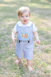 Lil Cactus Grey Gingham Puppies in Truck Shortalls