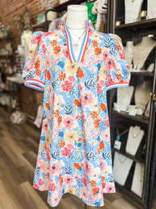 Latest Adventure Blue Floral Contrast Mini Dress