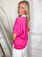 Load image into Gallery viewer, Sparks Fly Pink Luxe Knit Contrast Blouse

