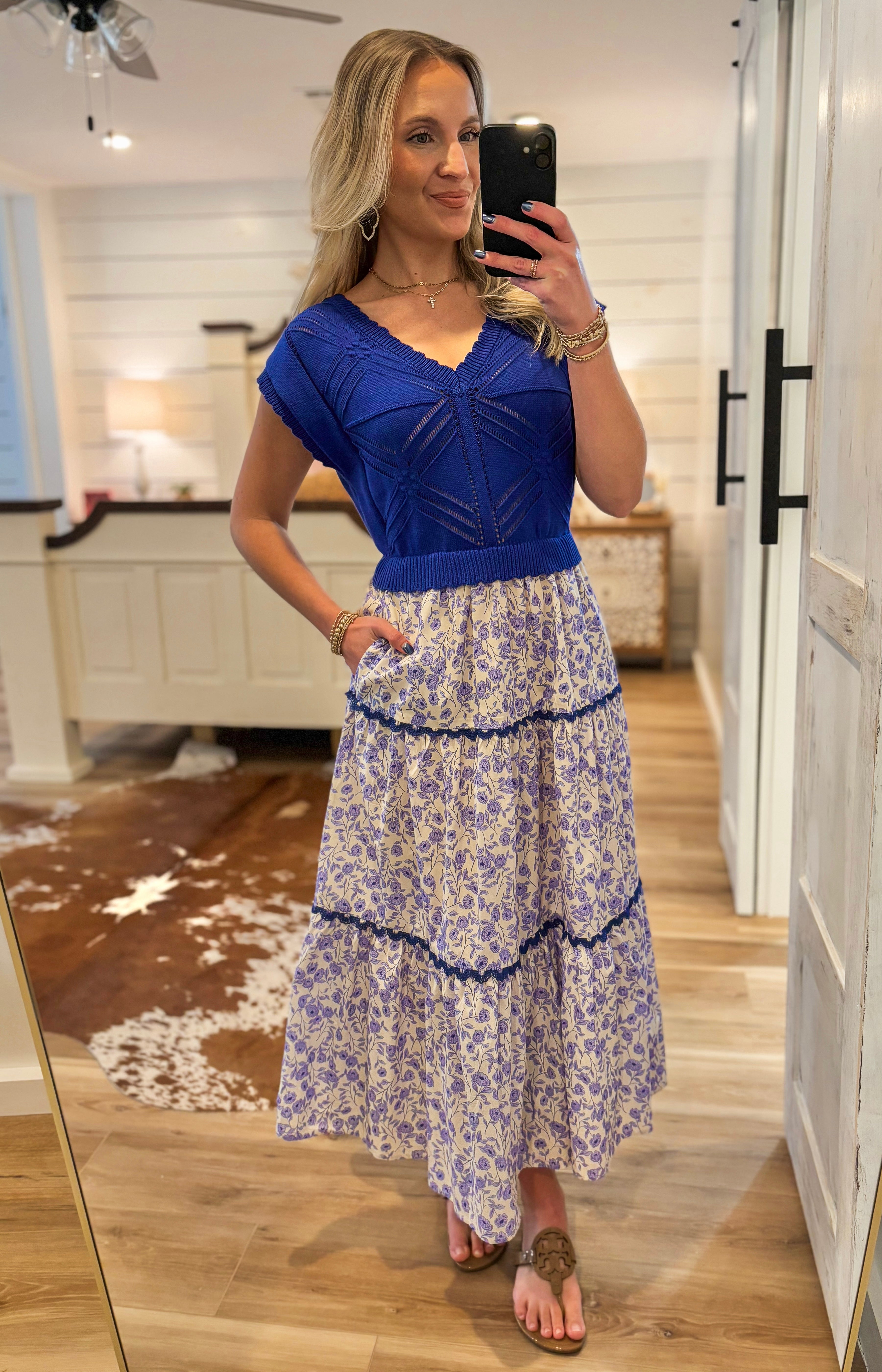 From The Pier Royal Blue Floral Midi Dress