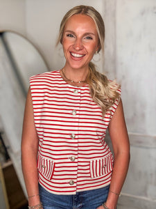 Left Unsaid Red & White Stripe Vest Blouse