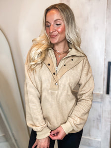 Call You Out Taupe Double Layer Quilted Pullover