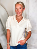 Load image into Gallery viewer, Always Ready Cream Contrast Blouse
