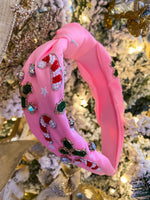 Load image into Gallery viewer, Candy Cane Bejeweled Pink Headband
