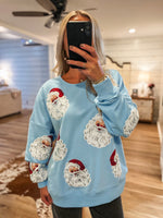Load image into Gallery viewer, Santa Sequin Sky Blue Pullover
