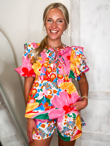Juliette + Faye Floral ADRIENNE Blouse & Shorts Set