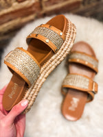 Load image into Gallery viewer, Walk Of Shame Tan Raffia Corkys Sandal
