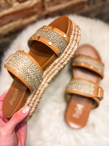 Walk Of Shame Tan Raffia Corkys Sandal